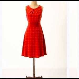 Anthropologie Red Plaid Silk Dress